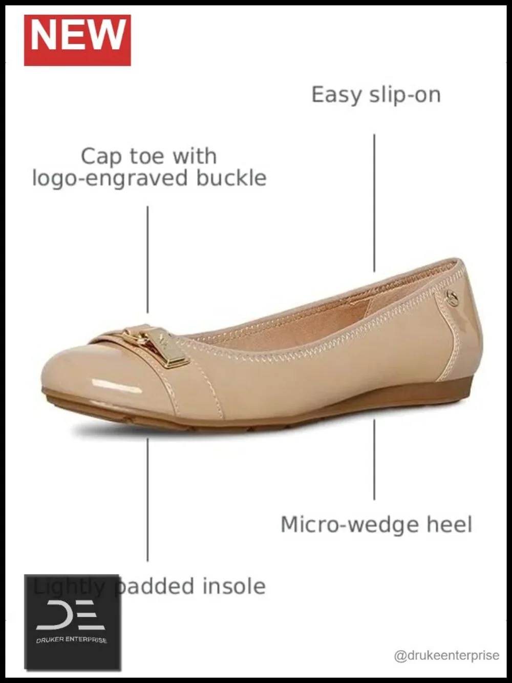 Faux Leather Ballet Flats with Buckle Strap Micro Wedge